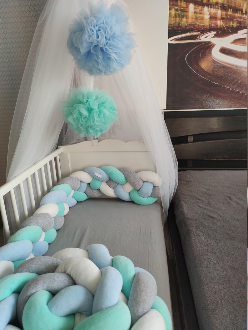 Double Braided Crib Bumper blue mint Baby Crib Bumper linen Etsy