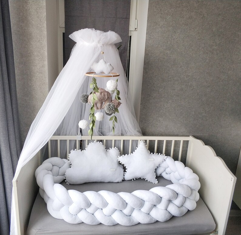 White Double Braided Crib Bumper for boy bedding. Crib bumper Etsy