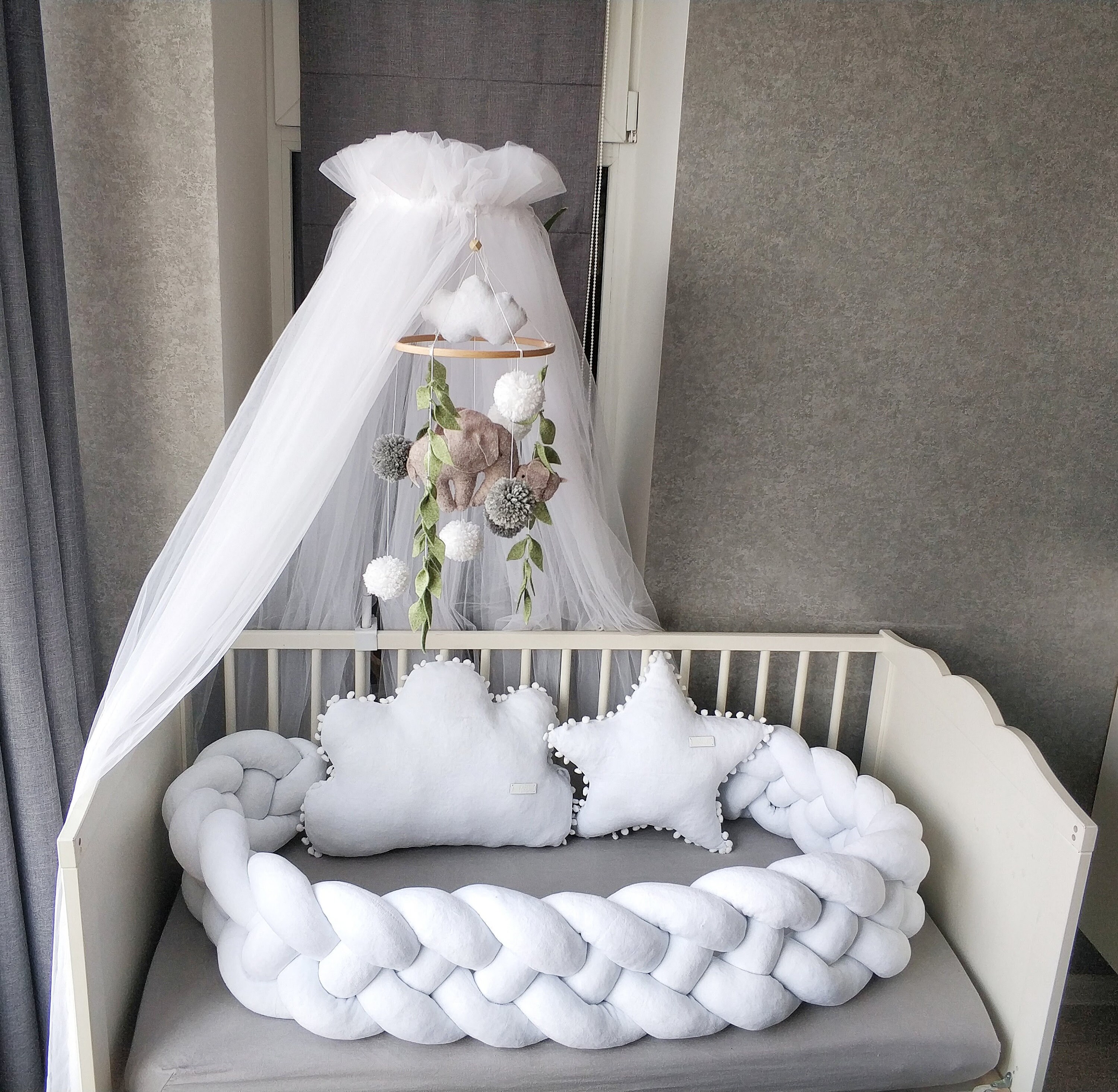 White Double Braided Crib Bumper for boy bedding. Crib bumper Etsy