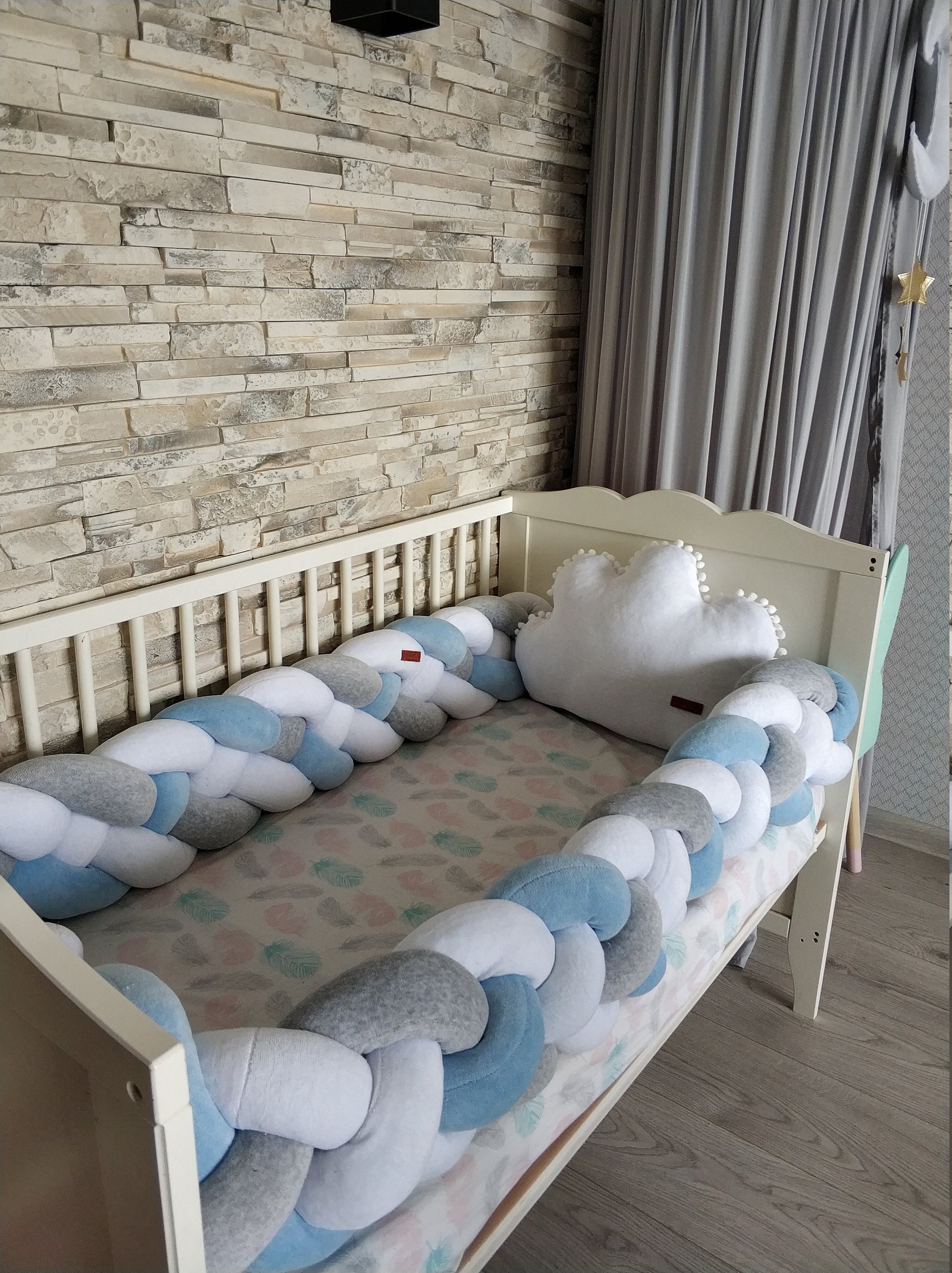 Braided Crib Bumper Pillow Cloud Baby Crib Bumper Bolster Etsy