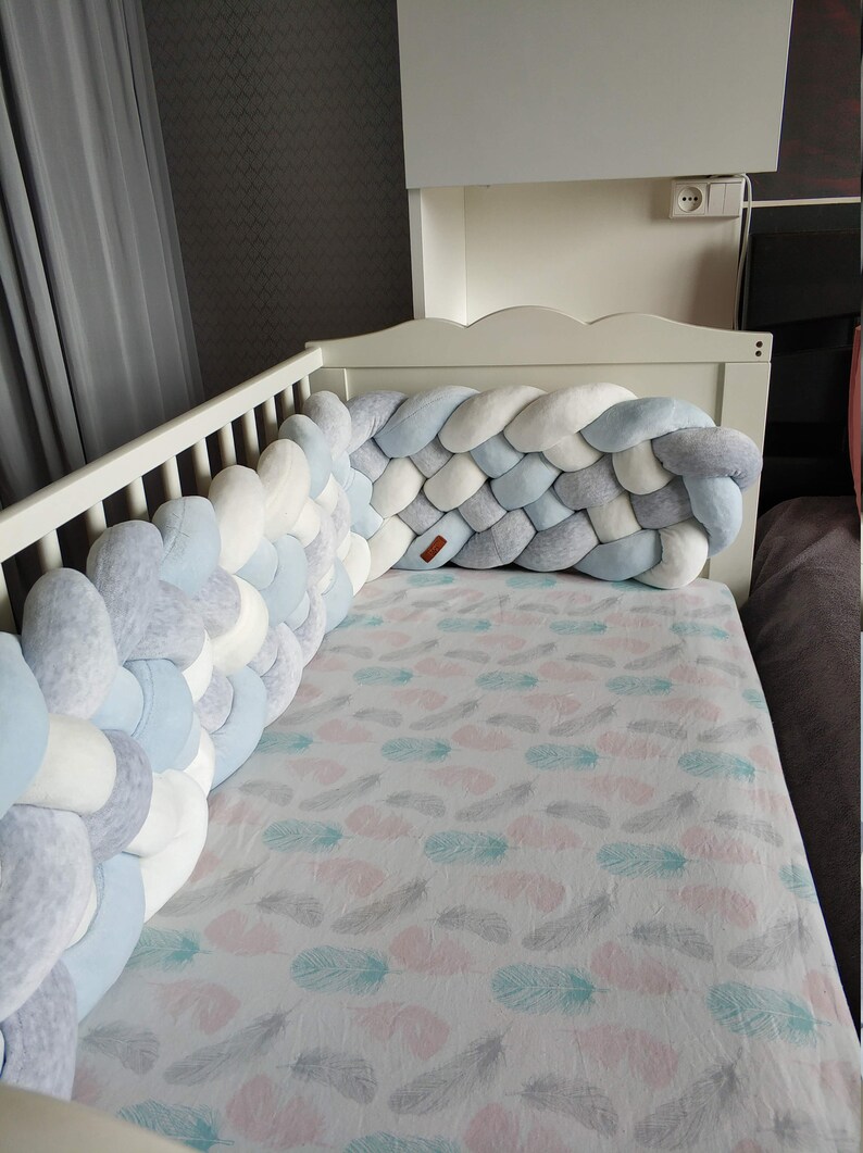 Triple Braided Crib Bumper Blue Knot Pillow Bolster Pillow Etsy