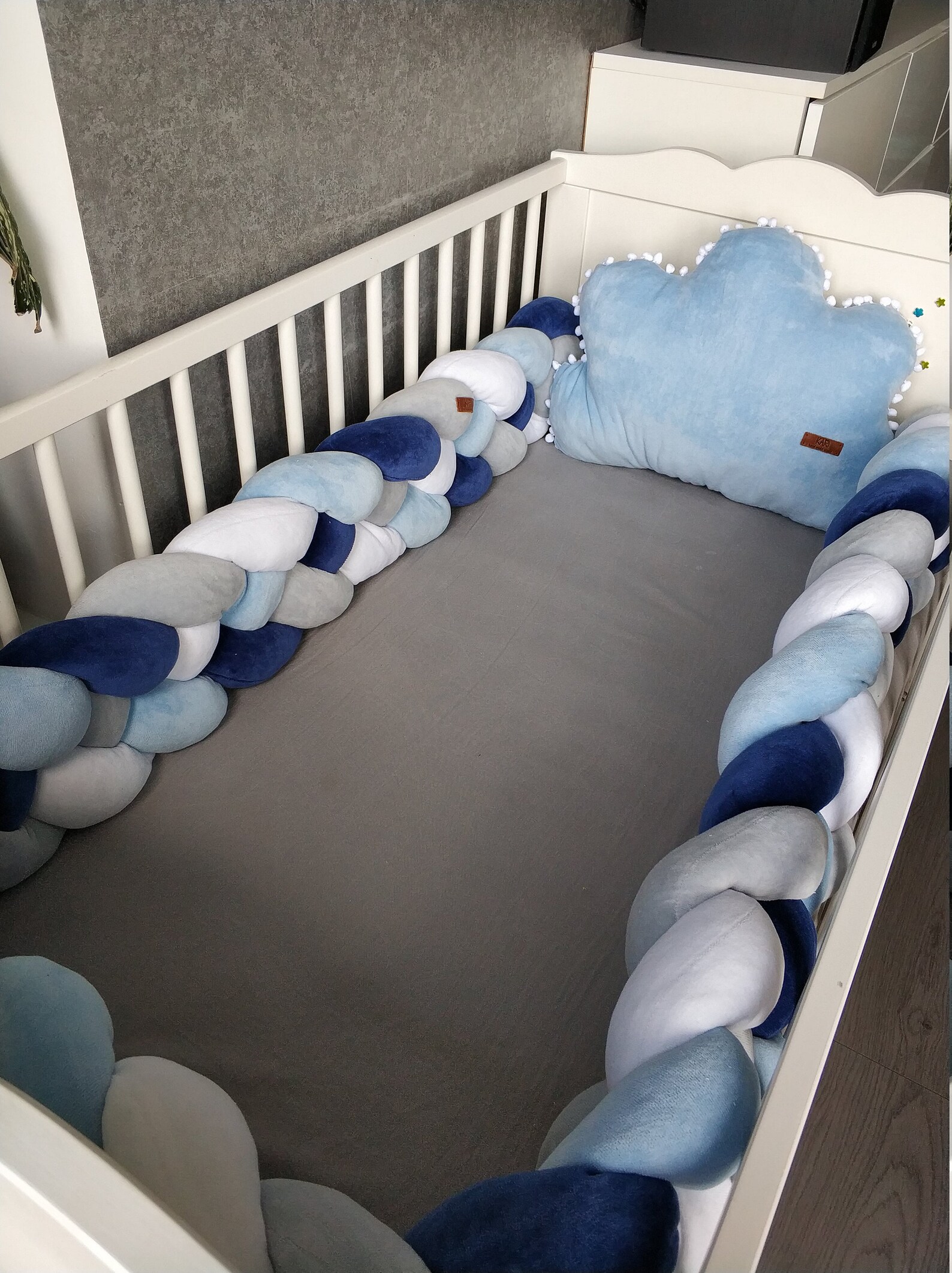 Indigo blue baby bedding set. Double Braided Crib Bumper Etsy