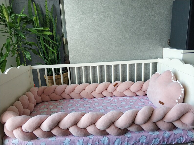 Blush Braided Crib Bumper for girl Crib bedding. Crib bumper Etsy