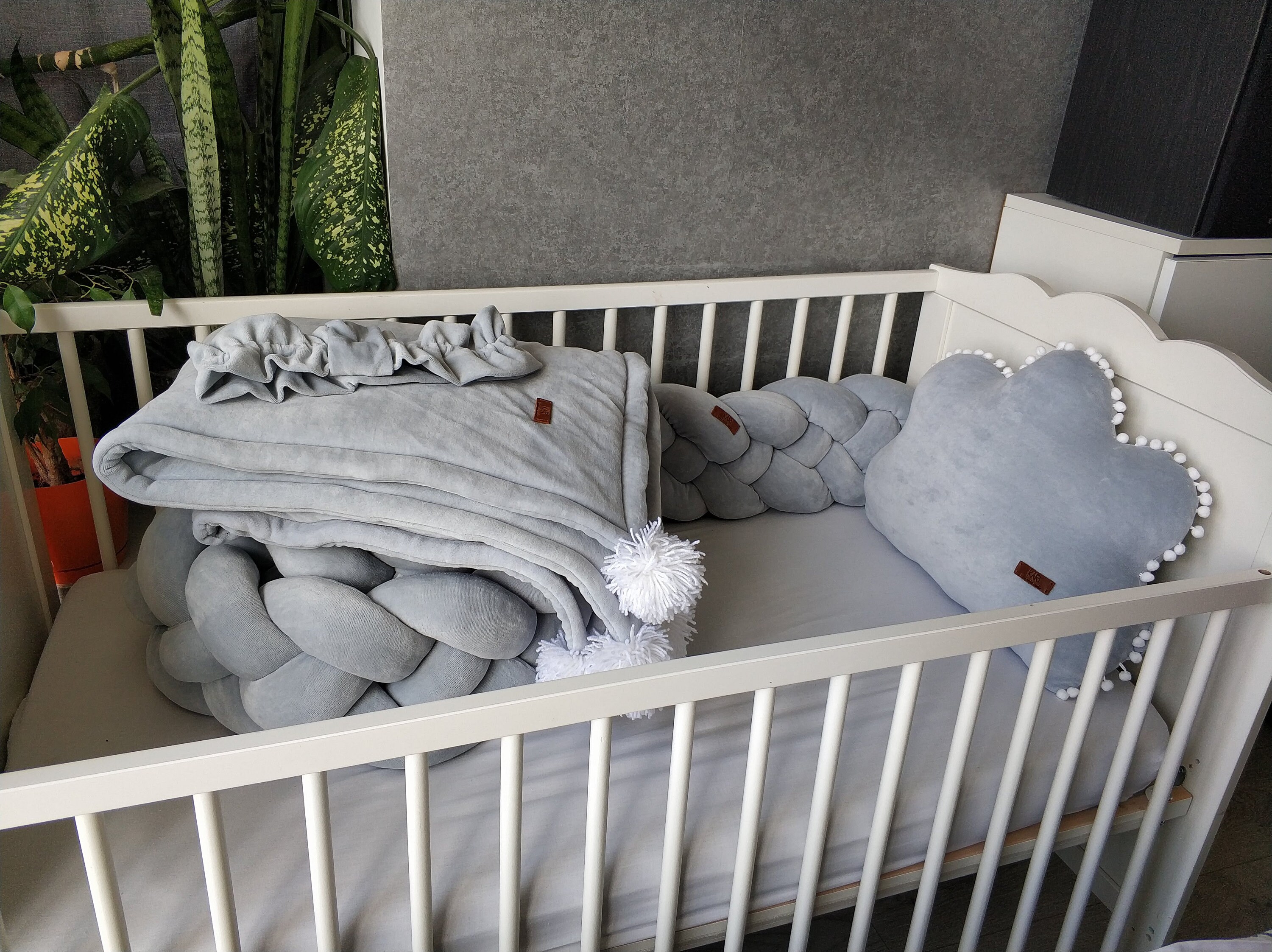 GRAY Double Braided Crib Bumper Baby Crib Bumper linen Etsy