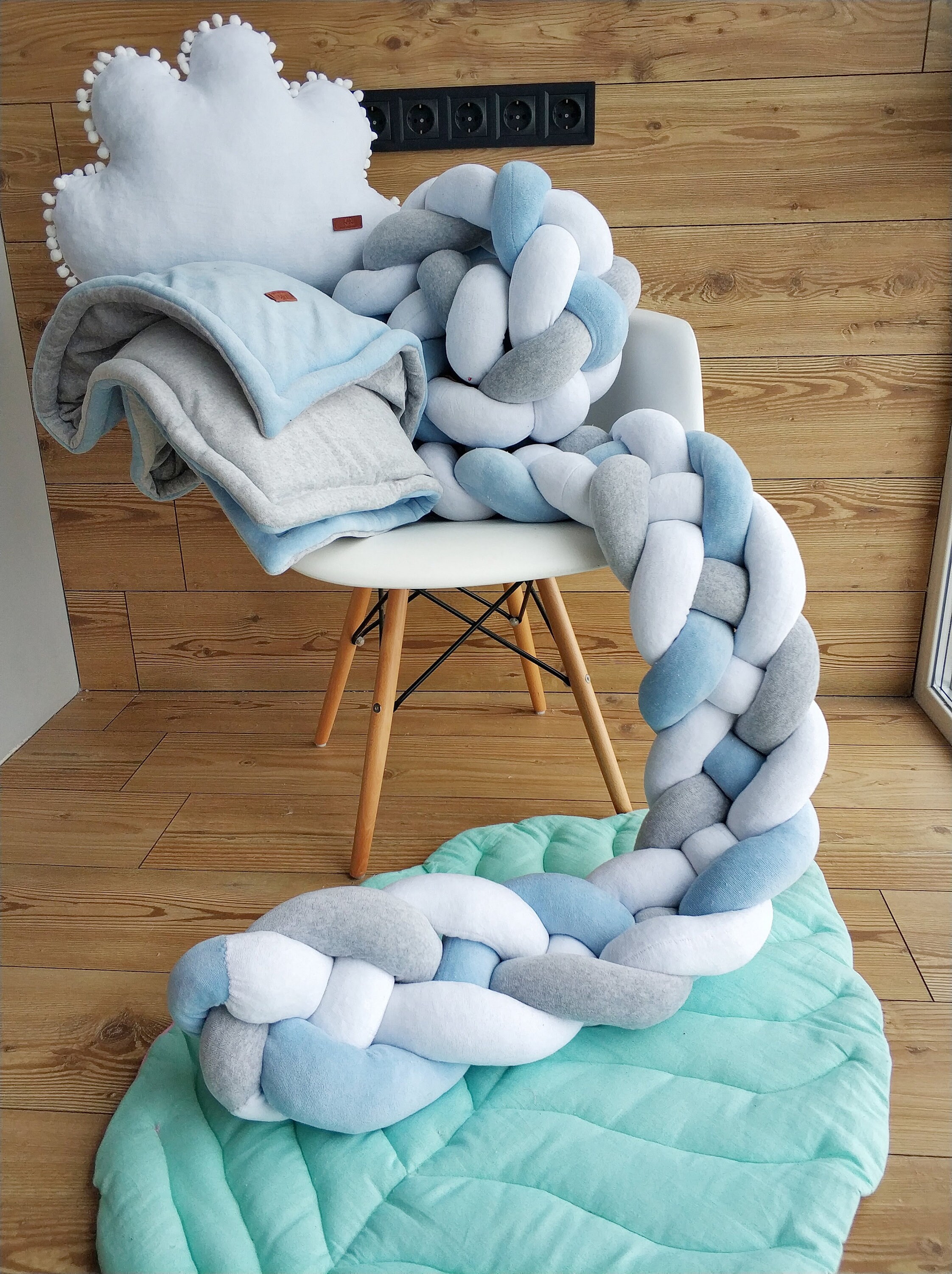 Braided Crib Bumper Pillow Cloud Baby Crib Bumper Bolster Etsy