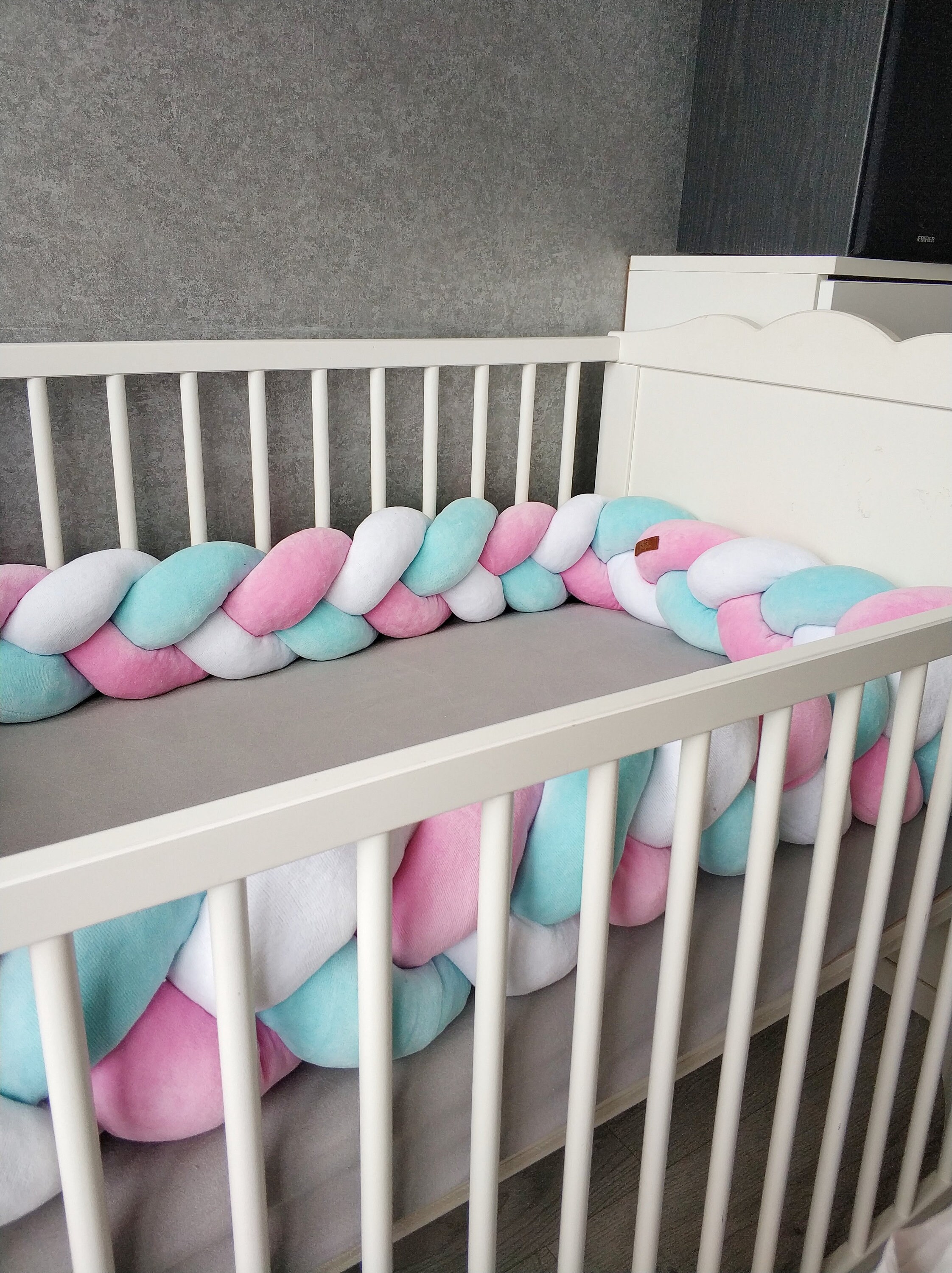 Pink Braided Crib Bumper Baby Crib Bumper linen Bolster Cot Etsy