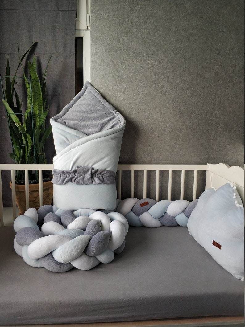 Light Blue Braided Crib Bumper Pillow Cloud Baby Crib Etsy