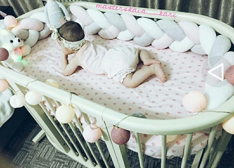 Braided Crib Bumper Pink Baby Crib Bumper Linen Bolster Etsy