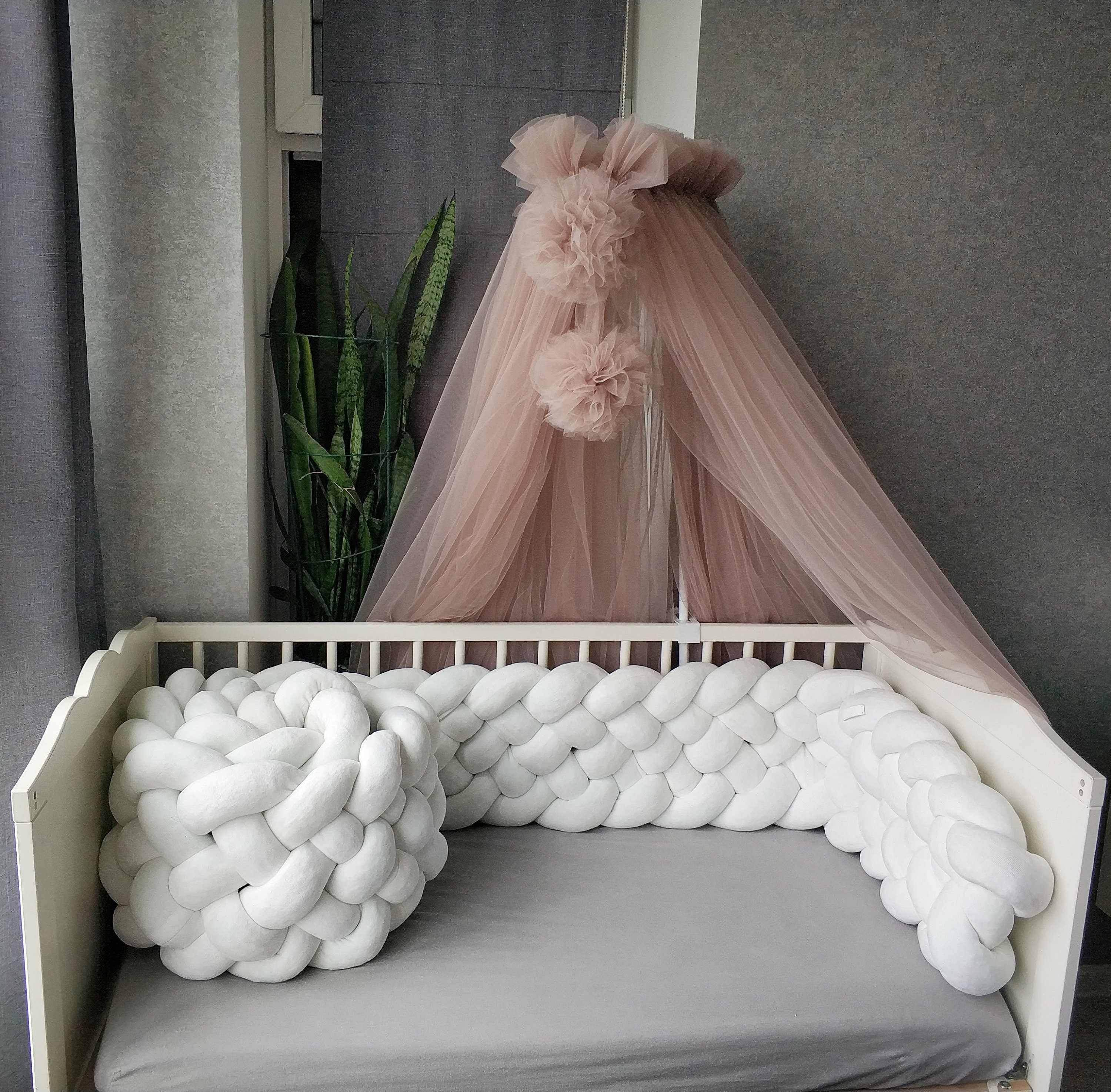 Blush Triple Braided Crib Bumper for girl Crib bedding Crib Etsy