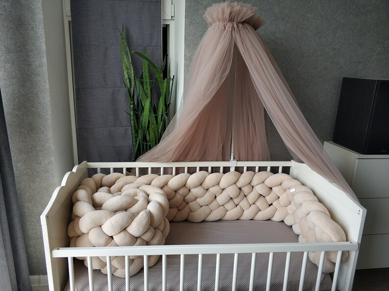 Beige Triple Braided Crib Bumper for girl Crib bedding Crib Etsy