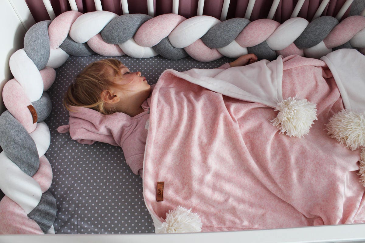 Braided Crib Bumper Pink Baby Crib Bumper Linen Bolster Etsy