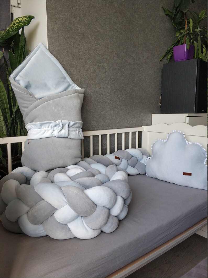 Light Blue Baby Bedding Double Braided Crib Bumper Pillow Etsy