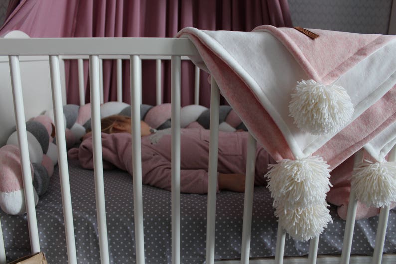 Braided Crib Bumper Pink Baby Crib Bumper Linen Bolster Etsy