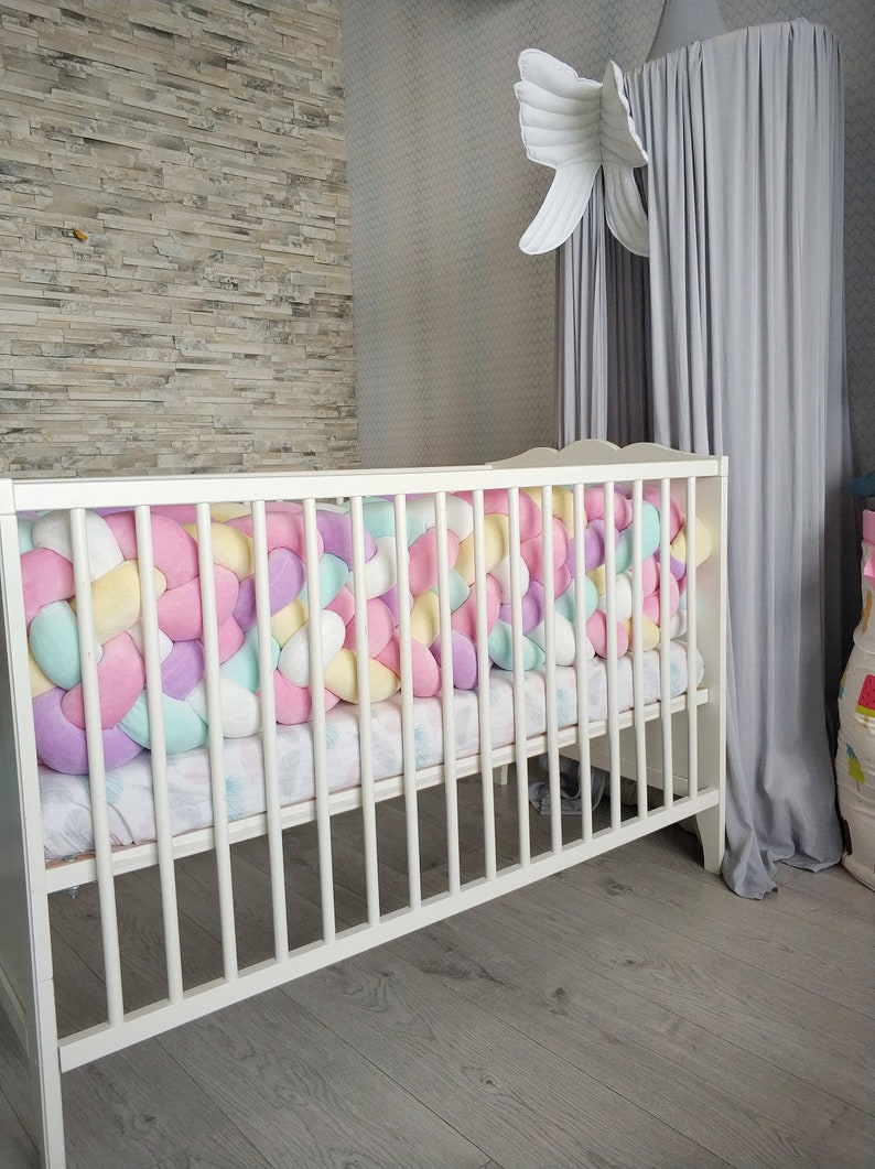 Pink Triple Braided Crib Bumper for girl Crib bedding Crib Etsy