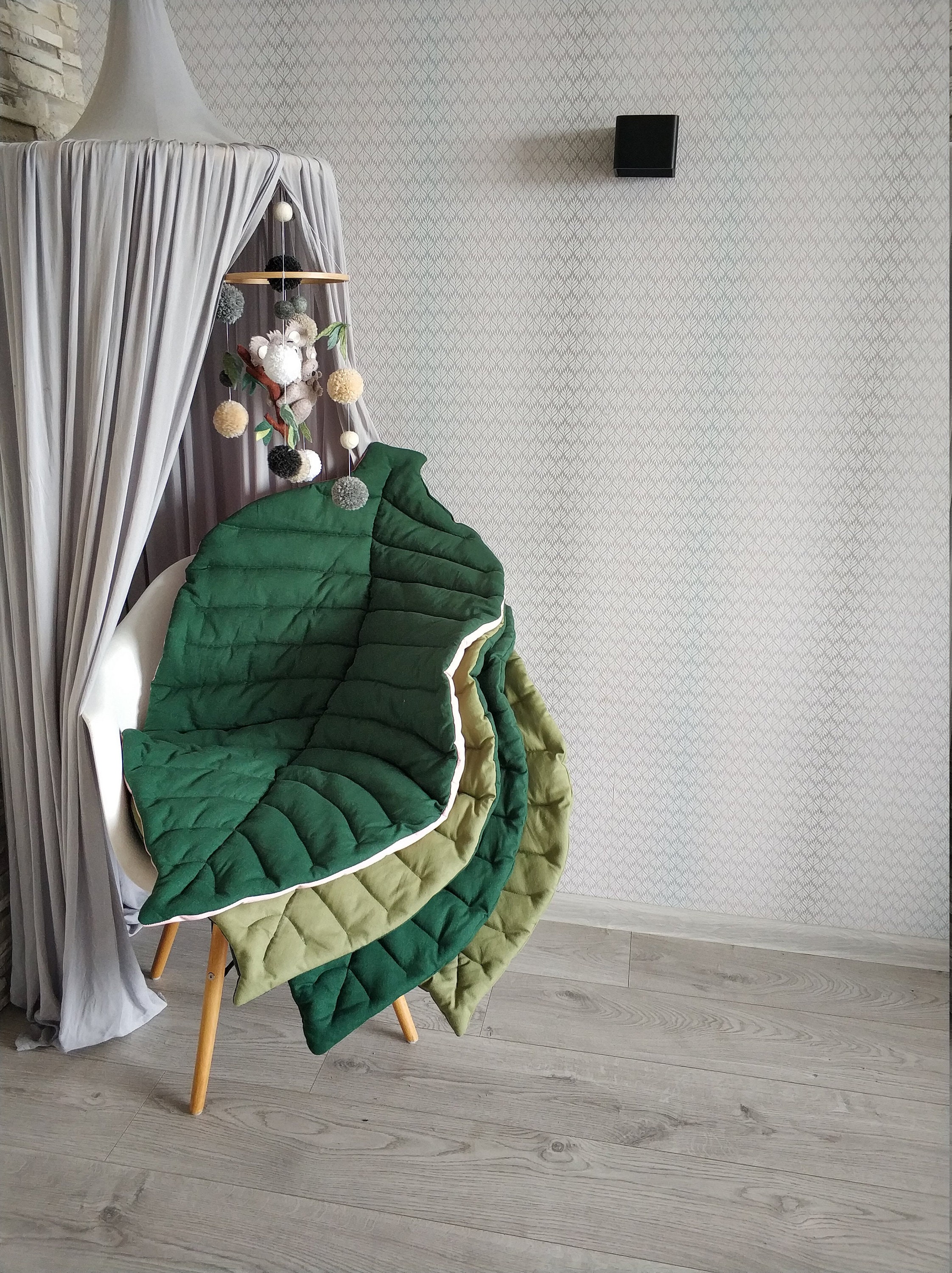 Nursery rug grey leaf linen play mat rag rug tummy time Etsy