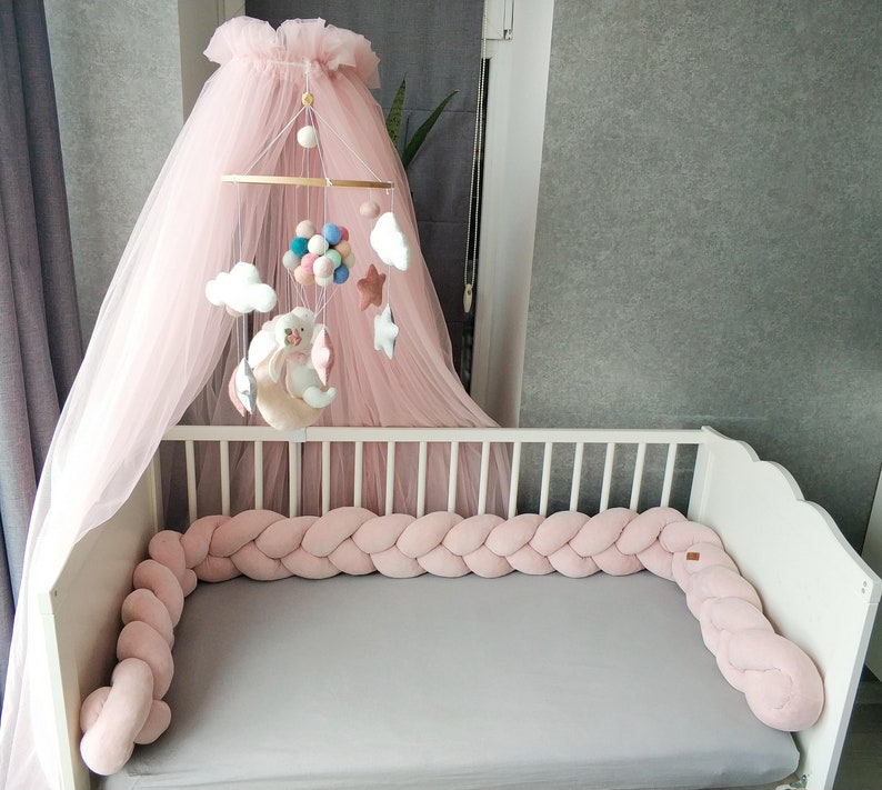 Blush Braided Crib Bumper for girl Crib bedding. Crib bumper Etsy