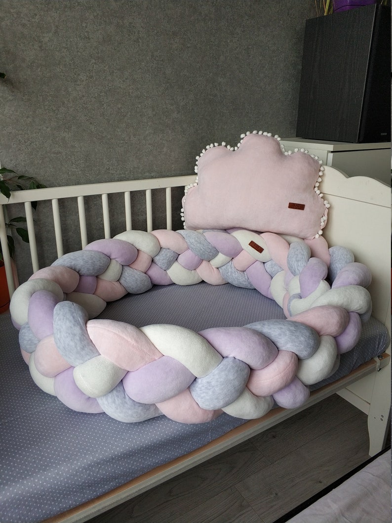 PINK Braided Crib Bumper Pillow Cloud Baby Crib Bumper Etsy