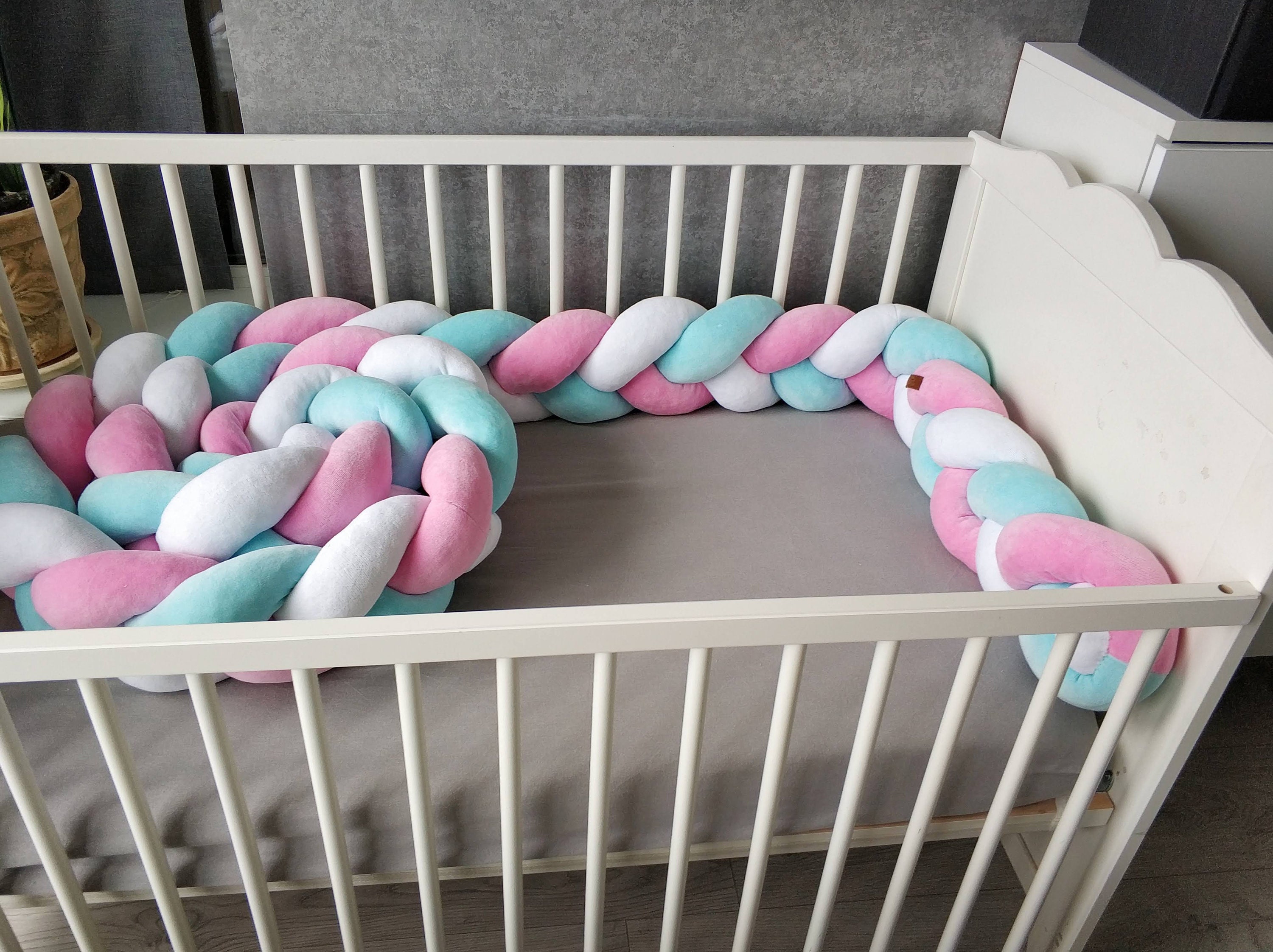 Pink Braided Crib Bumper Baby Crib Bumper linen Bolster Cot Etsy