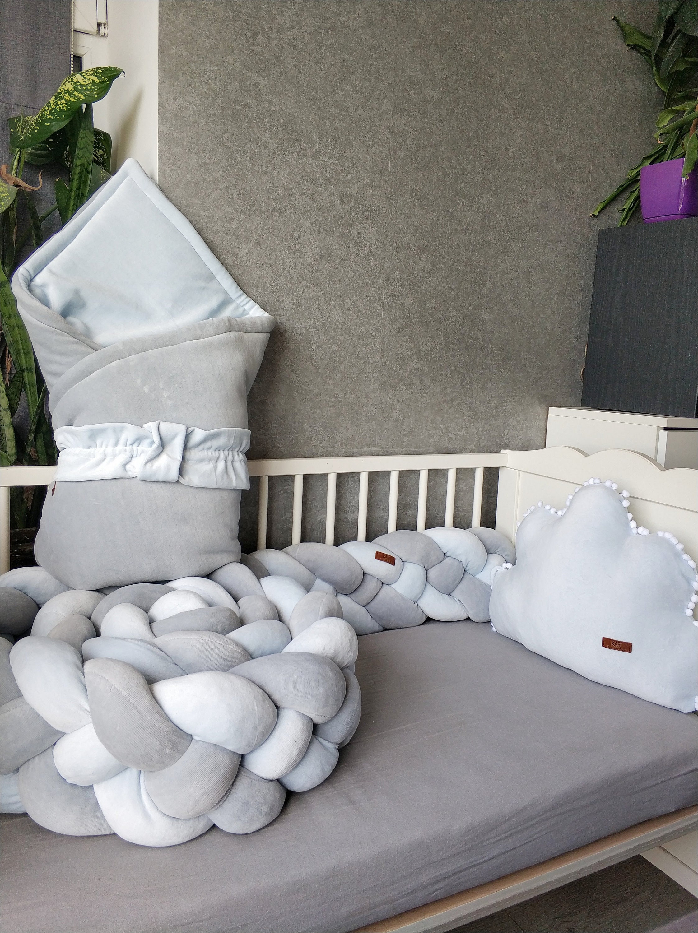 Light blue baby bedding Double Braided Crib Bumper pillow Etsy