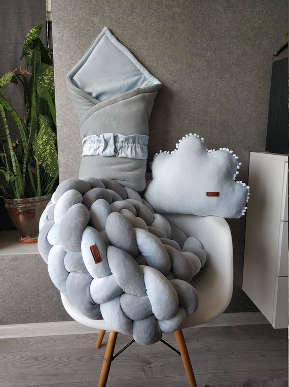 Light Blue Baby Bedding Double Braided Crib Bumper Pillow Etsy