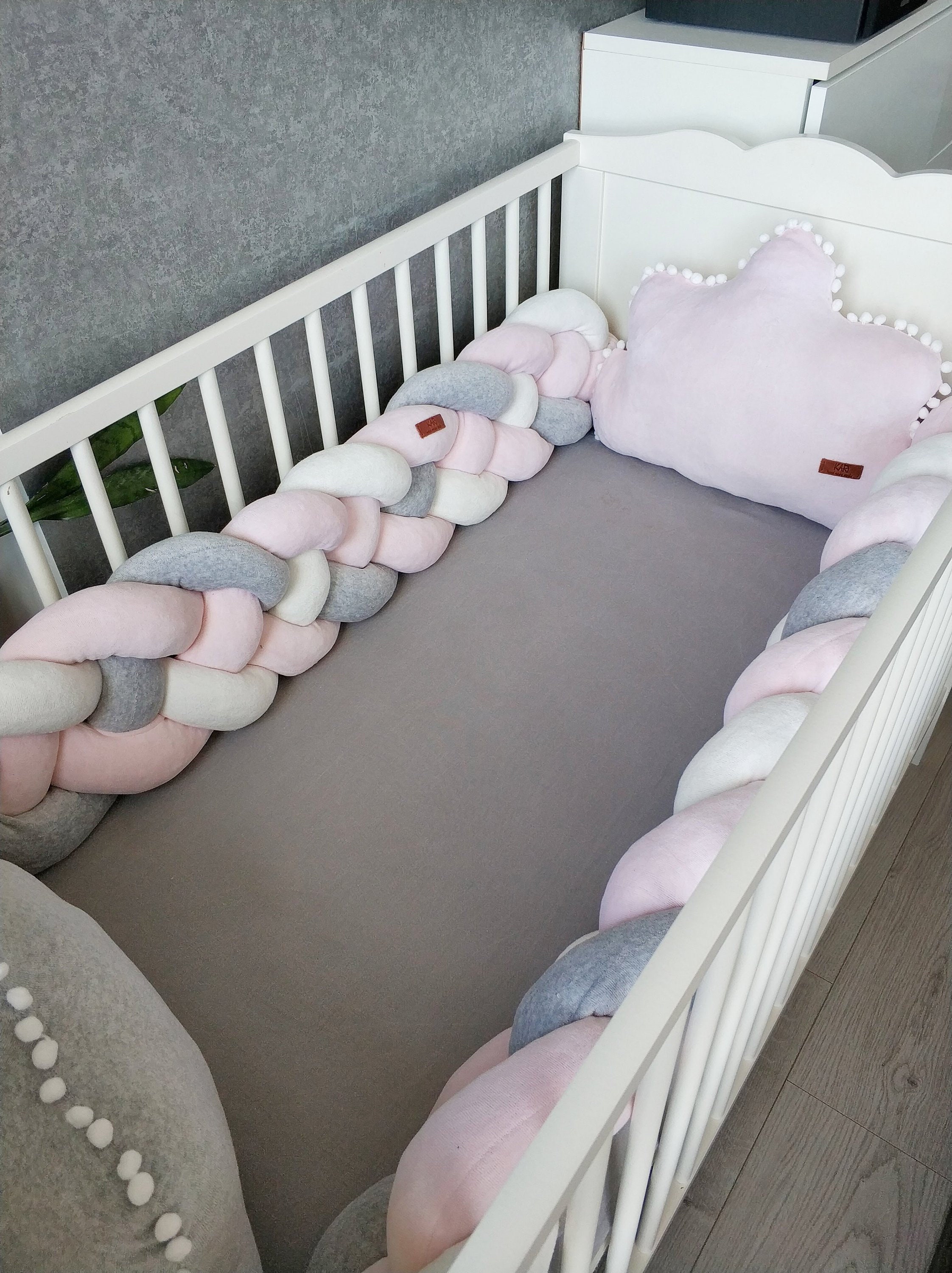 PINK Braided Crib Bumper Pillow Cloud Baby Crib Bumper Etsy
