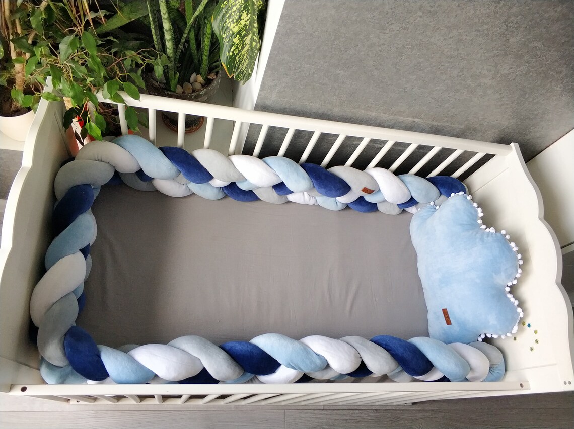 Indigo blue baby bedding set. Double Braided Crib Bumper Etsy