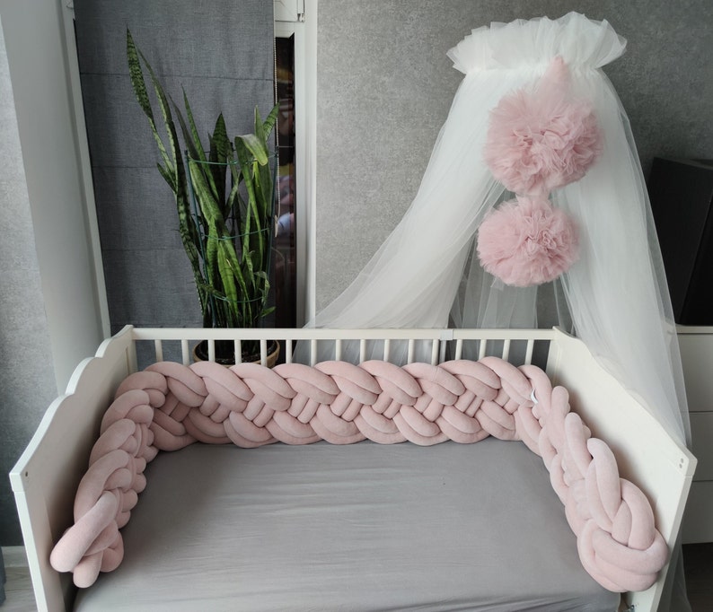 Braided Crib Bumper Openwork Blush for Girl. Crib Bedding. Etsy