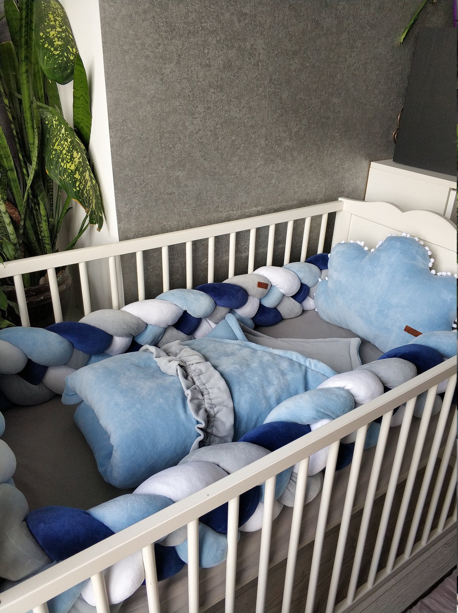 Indigo Blue Baby Bedding Set. Double Braided Crib Bumper Etsy