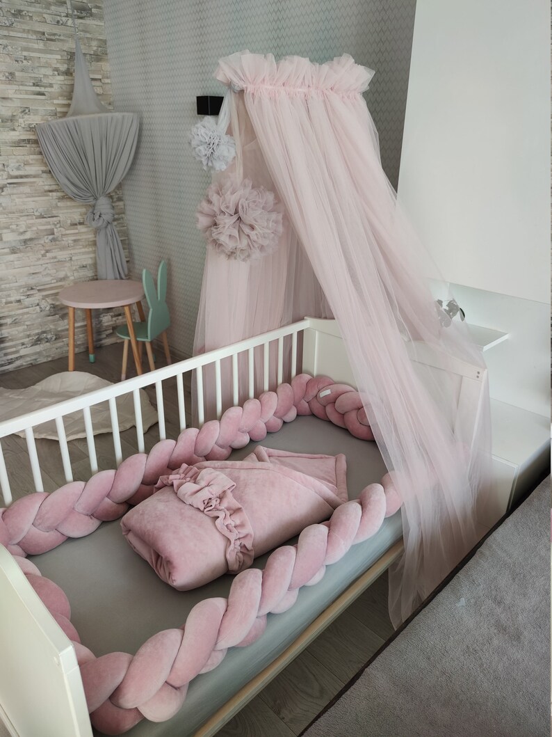 Blush Rose Baby Bedding Set Double Braided Crib Bumper Quilt Etsy