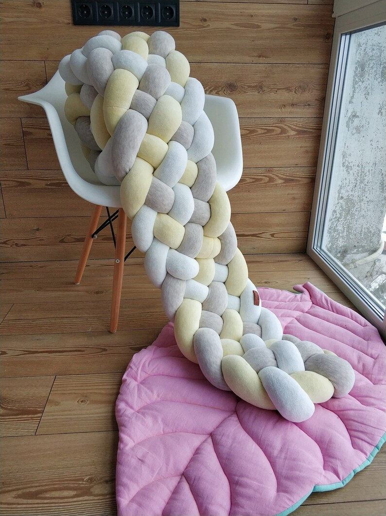 Triple Braided Crib Bumper Blue Knot Pillow Bolster Pillow Etsy