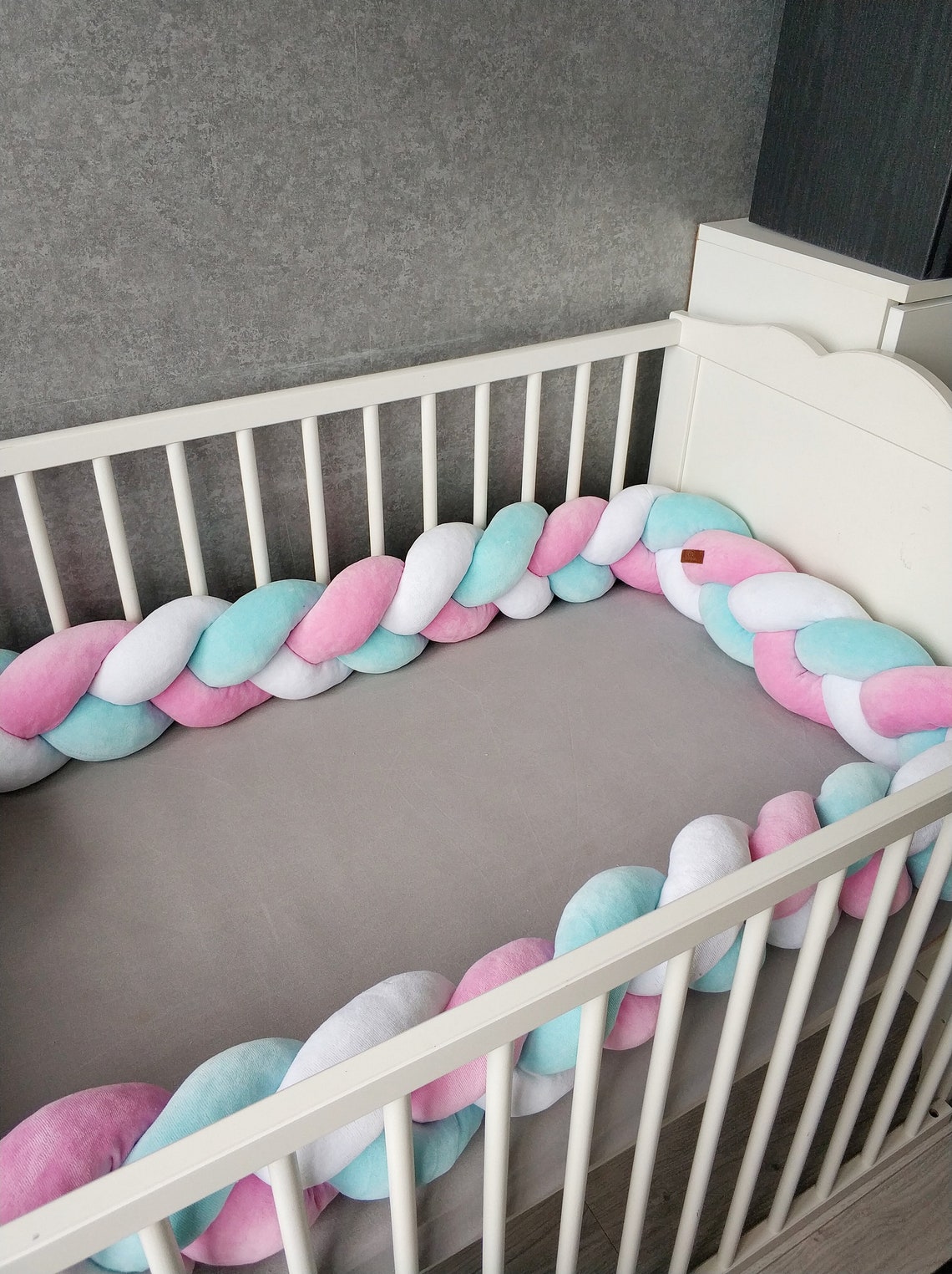 Pink Braided Crib Bumper Baby Crib Bumper linen Bolster Cot Etsy