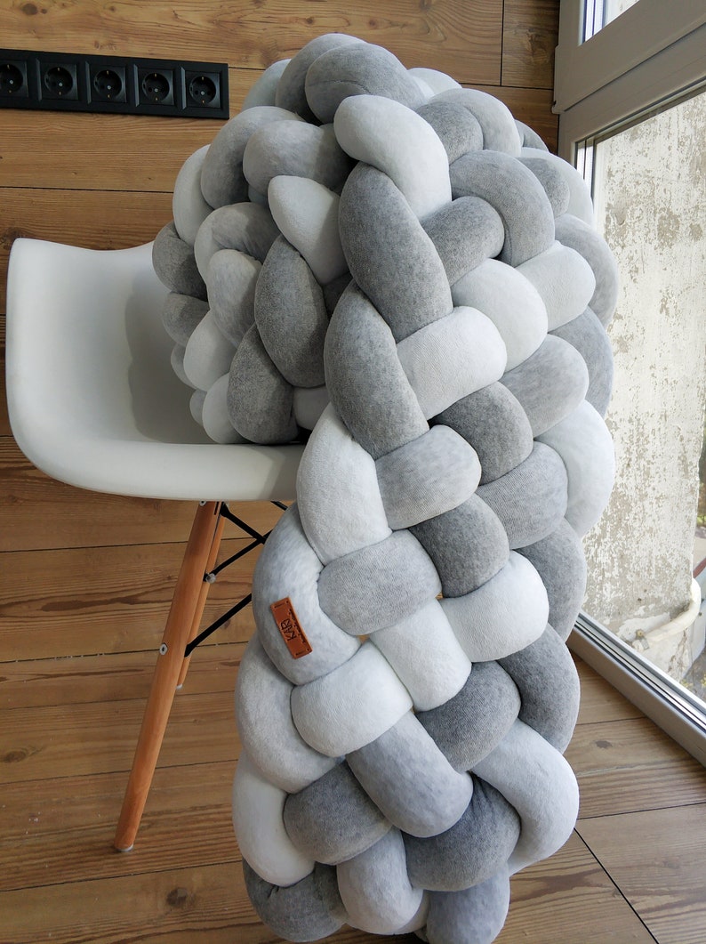 Triple Braided Crib Bumper Blue Knot Pillow Bolster Pillow Etsy