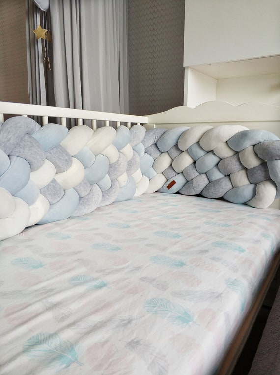 Triple Braided Crib Bumper Blue Knot Pillow Bolster Pillow Etsy