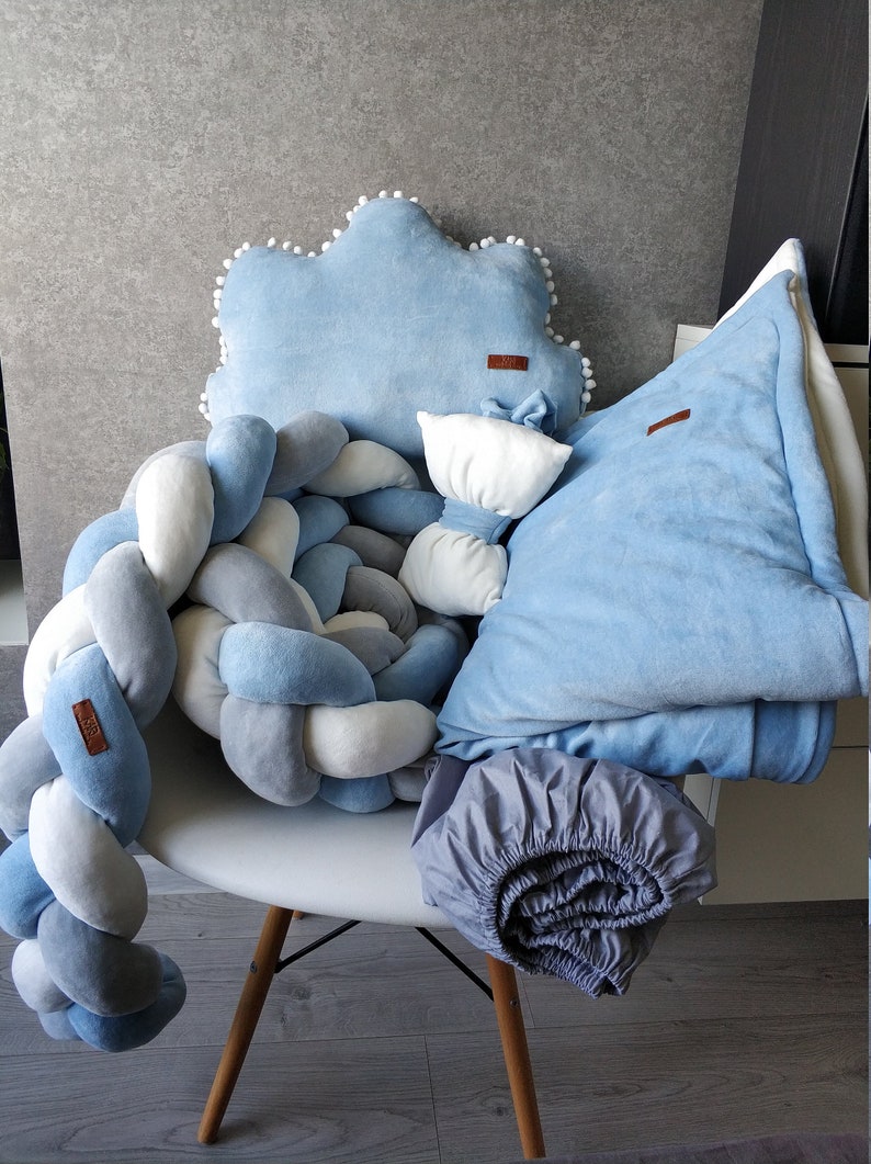 BLUE baby bedding Braided Crib Bumper pillow cloud Baby Etsy