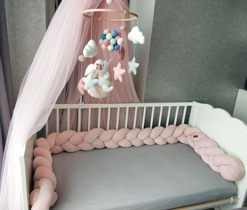 Blush Braided Crib Bumper for girl Crib bedding. Crib bumper Etsy