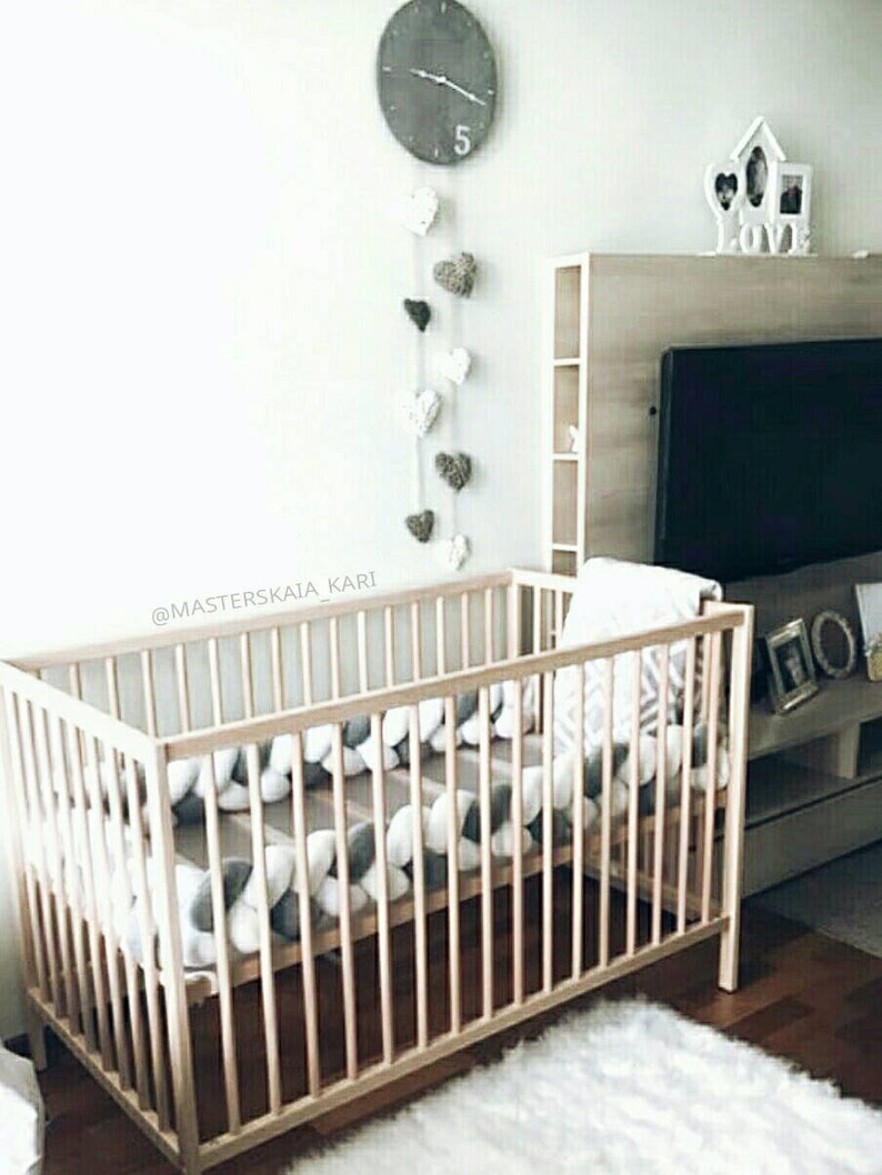 Braided Crib Bumper Pink Baby Crib Bumper Linen Bolster Etsy