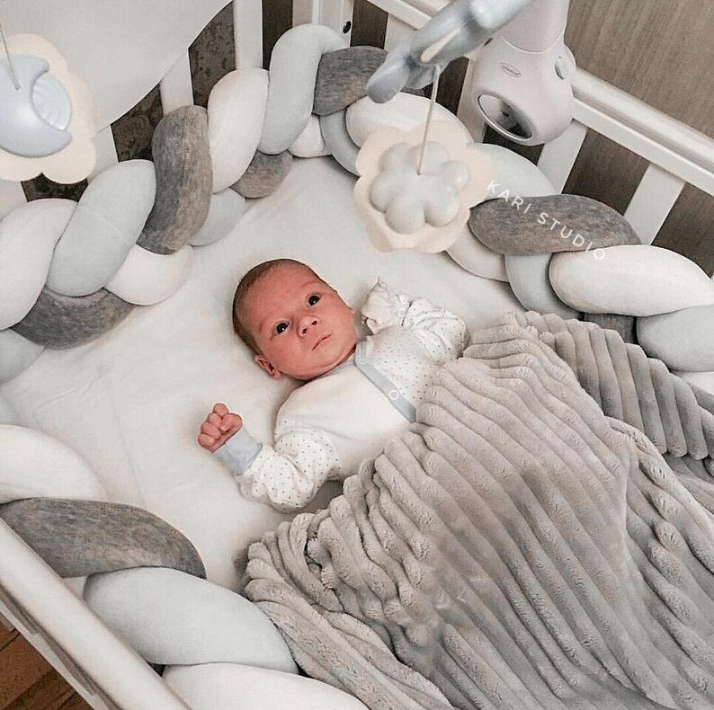 Braided Crib Bumper for boy Baby Crib Bumper linen Bolster Etsy