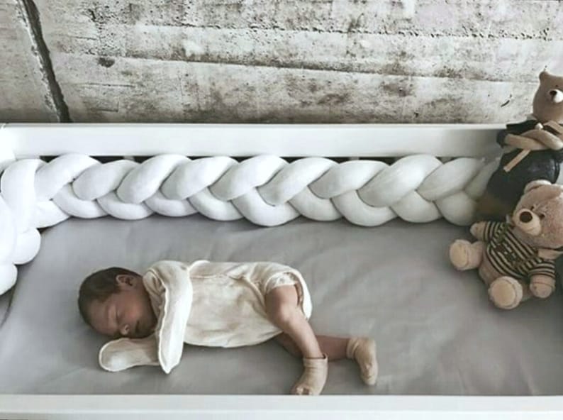 Braided Crib Bumper Pink Baby Crib Bumper Linen Bolster Etsy