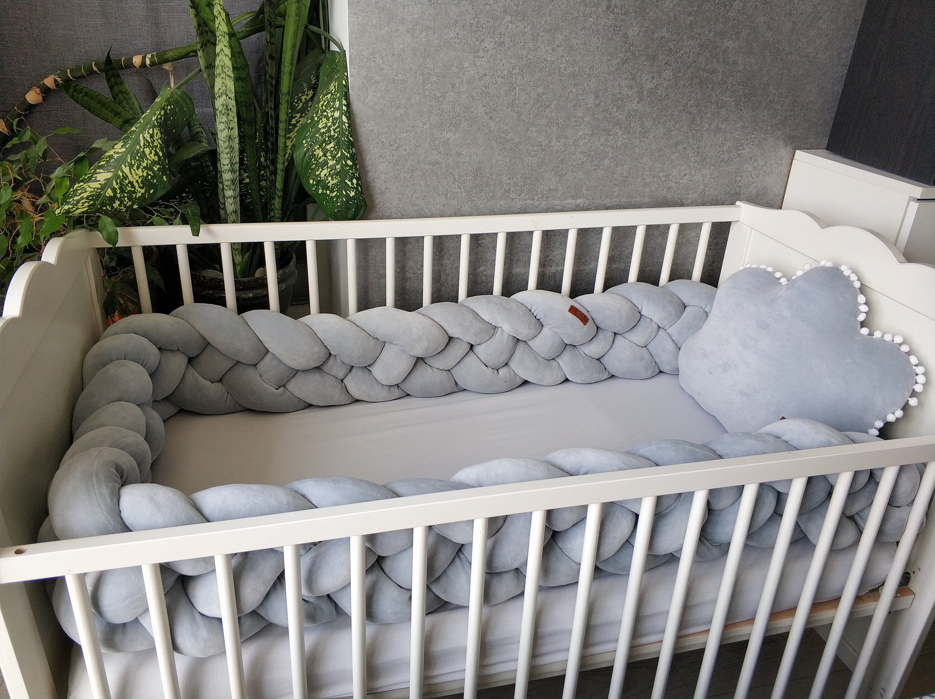 GRAY Double Braided Crib Bumper Baby Crib Bumper linen Etsy