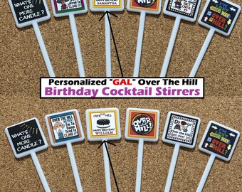 Personalized Cocktail Stirrers Birthday Over The Hill Swizzle Sticks Guy Over The Hill Drink Stirrer Gal Over The Hill Cocktail Stirrer Gift
