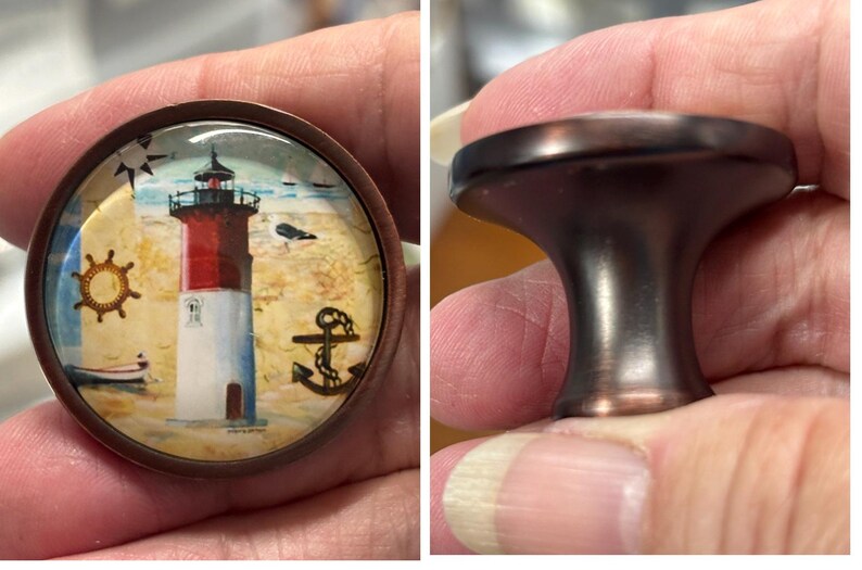 Lighthouse Knobs SET Of (5) Custom Knob Pulls Kitchen Cabinet Dresser Knob Dresser Pull Kitchen Knob Bathroom Pantry Closet Lighthouse Decor image 5