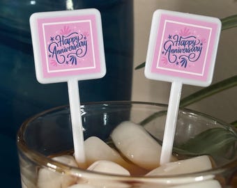 Anniversary Cocktail Stirrers Happy Anniversary Swizzle Sticks Happy Anniversary Drink Stirrers Favors Gifts Holiday Table Decorations