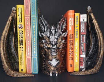 Dragon Bookend with Dual Wings 3D Printed  | Fantasy Decor for Bookshelves & Desks