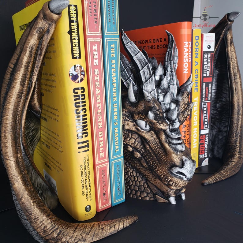 Dragon Bookend with Dual Wings 3D Printed | Fantasy Decor for Bookshelves & Desks image 3