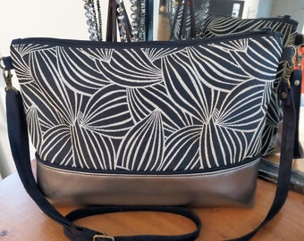 Grande pochette, sac, tissu imprimé feuillage