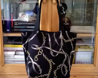 Cabas, Tote bag, sac, cabas noir imprimé, fêtes des mères