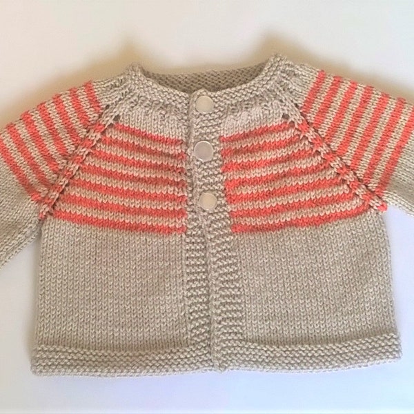 Gilet, brassière bébé 3 mois, tricoté main, layette, cadeau naissance