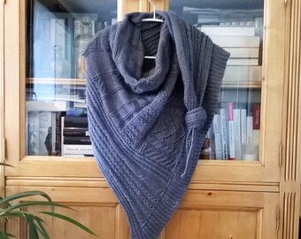 CHECHE châle laine gris tricoté main