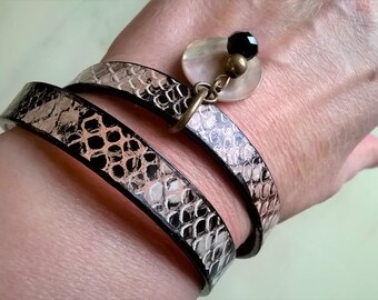 Bracelet cuir imprimé serpent, bracelet femme, cadeau femme, bracelet serpent