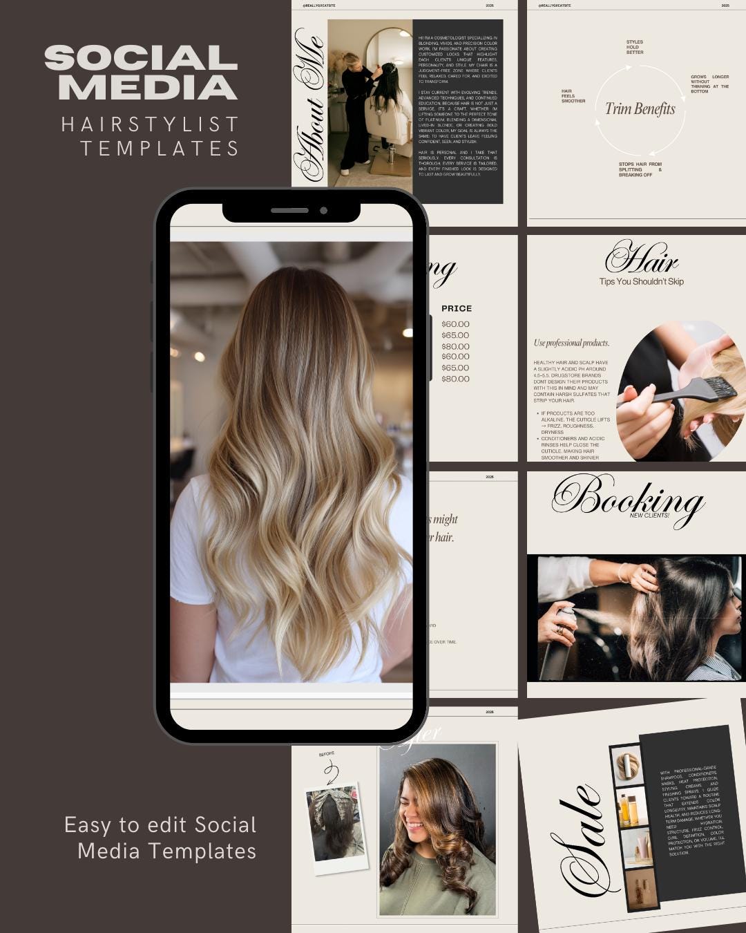 Hairstylist Social Media Canva Template | Instagram & Facebook Hair ...